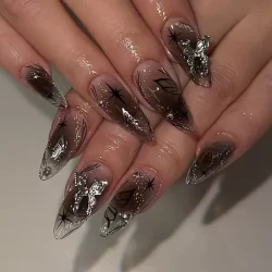 unha postiça realista pontiagudas Com Cola Borboleta Diamante Escuras Brilhantes kit unhas postiças decoradas Falsa