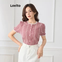 Lovito Blusa Casual Gingham Padrão Blusa De Verão/Primavera Com Babados Para Mulheres L112ED443