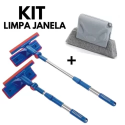 Kit Rodo Limpa Vidros Extensível + Escova Cinza Limpeza Cantos Janela 2 em 1 Multiuso