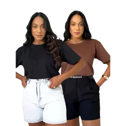 Kit 2 T-Shirt Feminina Camiseta Básica 100% Algodão Várias Cores Envio Imediato Tendencia