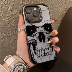 Capinha iphone 11/12/13/14/15/16 Pro max,Capa de telefone prateada colorida,caveira legal