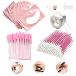 Kit Alongamento De Cílios 100 Pads + 50 Escovinhas + 50 Aplicadores + Fita Transpore Extensão
