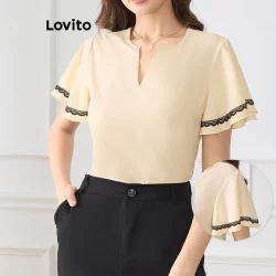 Lovito Blusa Elegante Blusa Lisa Com Babados Para Mulheres L112ED375