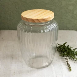 Porta Mantimento de Vidro com Tampa de Pinus 1,9L