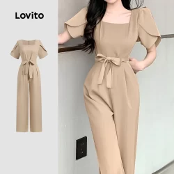 Lovito Macacão Elegante E Liso Com Cinto Para Mulheres L131LD1333