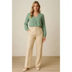 Calça Alfaiataria Feminina Cós Alto Pantalona Social Luxo Elegante