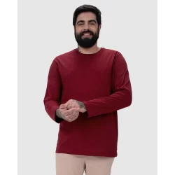 Camiseta Básica Masculina Plus Size Manga Longa Em Algodão