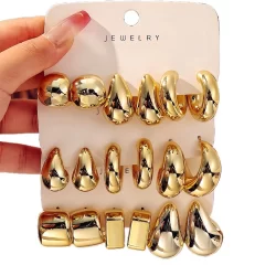3 Pares/Set Simples Ouro Gota De Água Brincos Conjunto Para Mulheres Acessórios De Jóias Elegantes