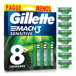 Gillette  Mach3 Sensitive Carga De Barbeador 8 Unidades