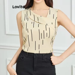 Lovito Regata Casual Listrada Assimétrica Para Mulheres L112ED373