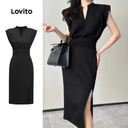 Lovito Vestido Elegante Vestido Liso Dividido Para Mulheres LNE58064