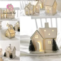 Casas De Aldeia De Natal OEMOOEN , Iluminação LED Com Árvores , Casa De Vila De Porcelana , Branca