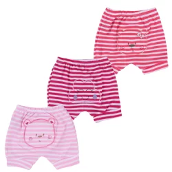 Kit Short Bebê 03 Peças Malha Listrada Bordado Bumbum Menina