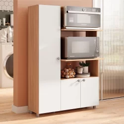 Armário Balcão para Forno e Micro-ondas 3 Portas Âmbar Branco/Freijó