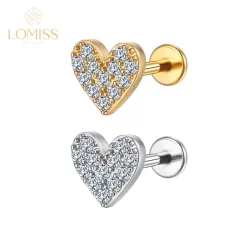 Lomiss Piercing Orelha Helix Tragus Labret Aço Cirúrgico Coração Zircônia Cravejada