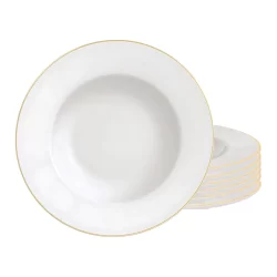 Kit Jogo 6 Pratos De Sobremesa 21cm Porcelana Tramontina Elisa Borda Dourada