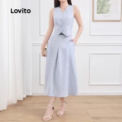 Lovito Tops ou calças com zíper listrado Boho para mulheres L128ED194