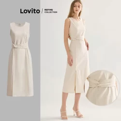 (Lovito Refine) Vestido Elegante Com Estrutura Lisa E Nó Dividido Para Mulheres L119ED031
