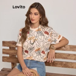 Lovito Camiseta Casual Geométrica Para Mulheres LBL18009