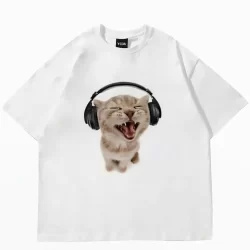 NORNS Camiseta Básica Cat Listening Music