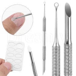 Bastões De Manicure De Aço Inoxidável De Ponta Dupla-Empurrador De Pele Morta De Cabeça Chanfrada Circular Manual De Cut