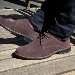 Sapato Oxford Masculino Elegante Marrom Camurça Confortável Com Cadarço