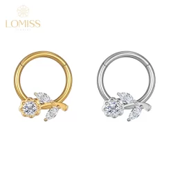 Lomiss Piercing Septril Rook Conch Nariz Argola Aço Cirúrgico Segmento Articulado Flor Zircônia Cravejada