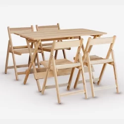 Conjunto De Mesa 120x70 E 04 Cadeiras Dobrável Eucalipto Sem Pintura