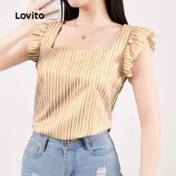Lovito Blusa elegante listrada com babados para mulheres L129ED182
