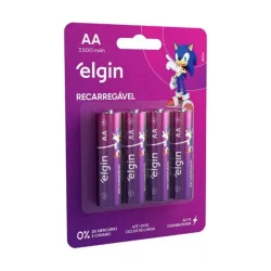 Pilha Recarregável Aa Pequena 2500mah Elgin Blister C/4 Unid