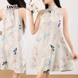 Lovito Vestido Casual borboleta com amarração nas costas para mulheres L129ED628