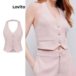 Lovito Regata Casual Com Botões Lisos Para Mulheres L98AD051