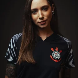 Camisa Corinthians SCCP Lines Preta Feminina