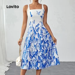Lovito Vestido Casual com zíper e estampa de borboleta para mulheres LBL23534