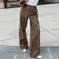 Lovito Calça Casual com Zíper Leopardo para Mulher n LNL363