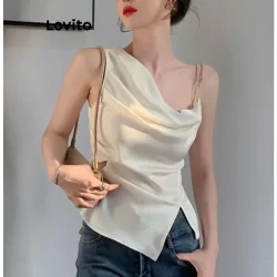 Lovito Regata Casual Lisa Assimétrica Dividida Camis Para Mulheres LNE49341
