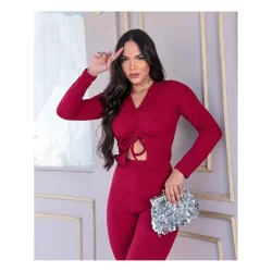 Conjunto Luna Calça e Top Cropped Anarruga Feminino Outono e Inverno Estiloso Moda Blogueira Gringa