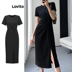Lovito Vestido Casual Com Nó Dividido Na Frente, Vestido De Verão/Primavera Para Mulheres L83ED366