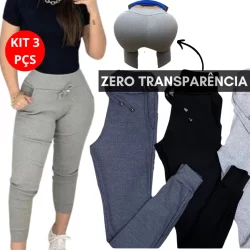 Kit 3 Calça Jogger Ribana Feminina Cintura Alta Tipo Calca Moletom Inverno Academia Feminino