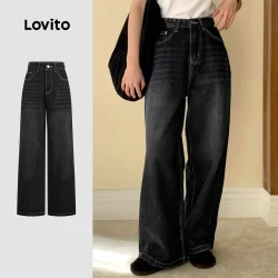 Lovito Jeans Casual liso lavado para mulheres L129ED430