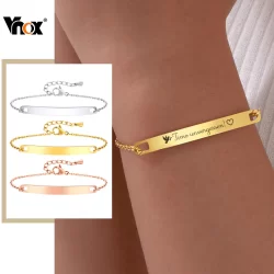 Vnox Pulseiras Personalizadas Com Nome De Identificação Para Mulheres , Ajustáveis De Aço Inoxidável , Joias Da Moda De