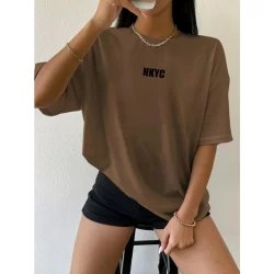 Camiseta Feminina 100% algodão HKYC  Estampa Corte Reto