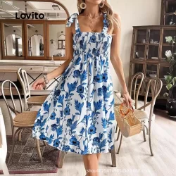Lovito Vestido Boho Floral com cadarço para mulheres LNL101645