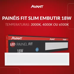 Painel Led Fit Slim Embutir 60cm 18w 3000k, 4000k ou 6500k 110v/220v Branco Avant