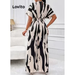 Lovito Elegante Macacão Feminino com Estampa Listrada LNL39159 (Cáqui/Verde/Preto)