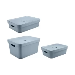 Kit de caixa organizadora Ou 3 peças Linha Cube - Azul Glacial