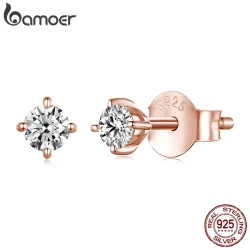 Brincos Bamoer 925 Sterling Sliver 0.1ct Moissanite Rosa Ouro Brilhante Joias Presentes Para Mulheres