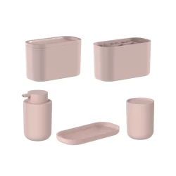Kit de acessórios de bancada para banheiro Ou 5 peças Linha - Rosa Duna