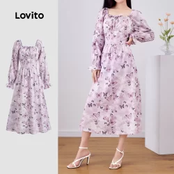 Lovito Vestido elegante de borboleta com cadarço para mulheres LBL23663
