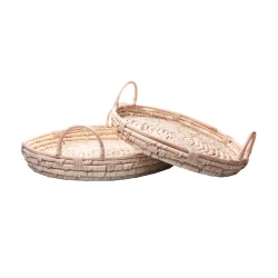 2 Bandejas Redondas Decorativas Lyor Braid de Fibra Natural